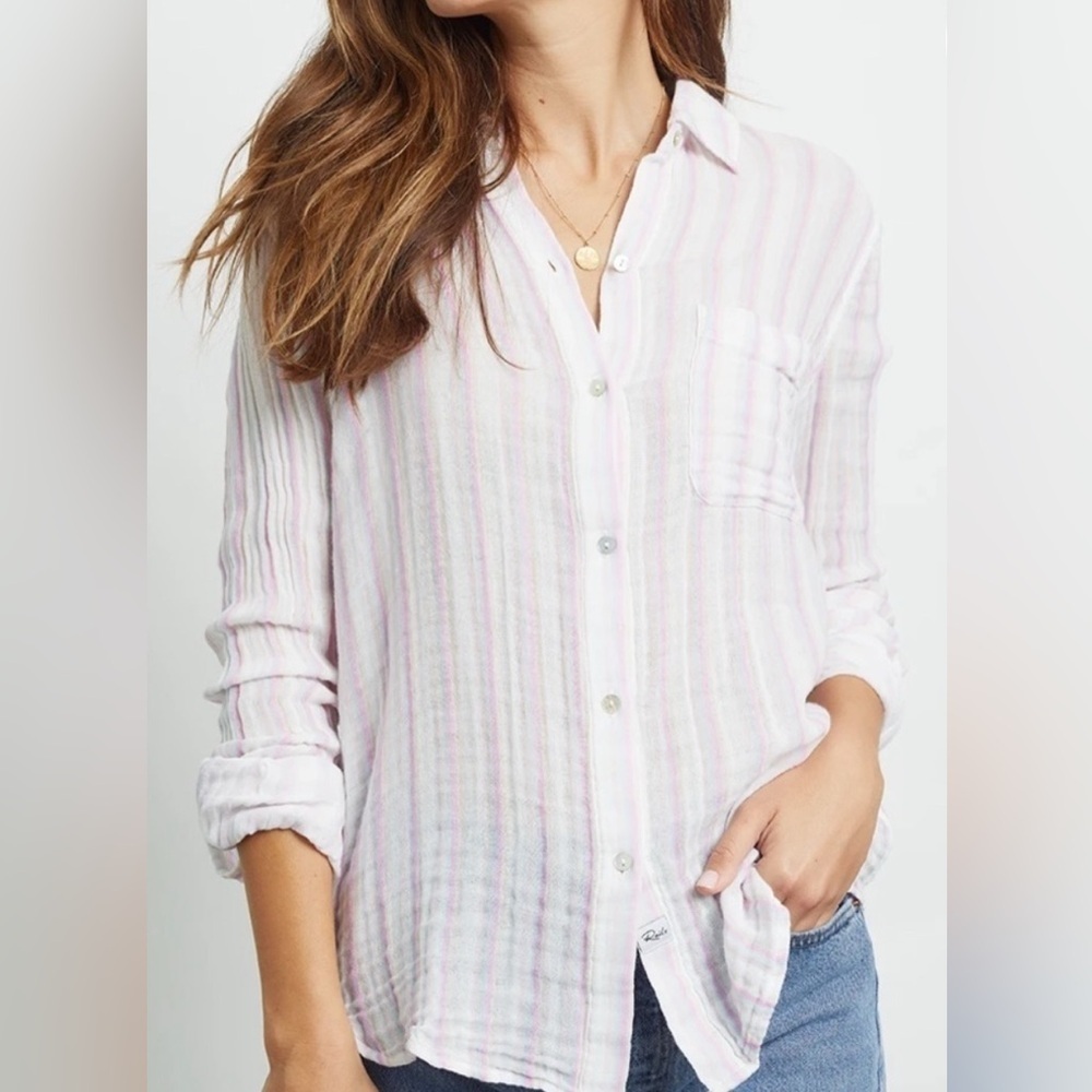 Rails Ellis gem stripe cotton shirt pink white NWT